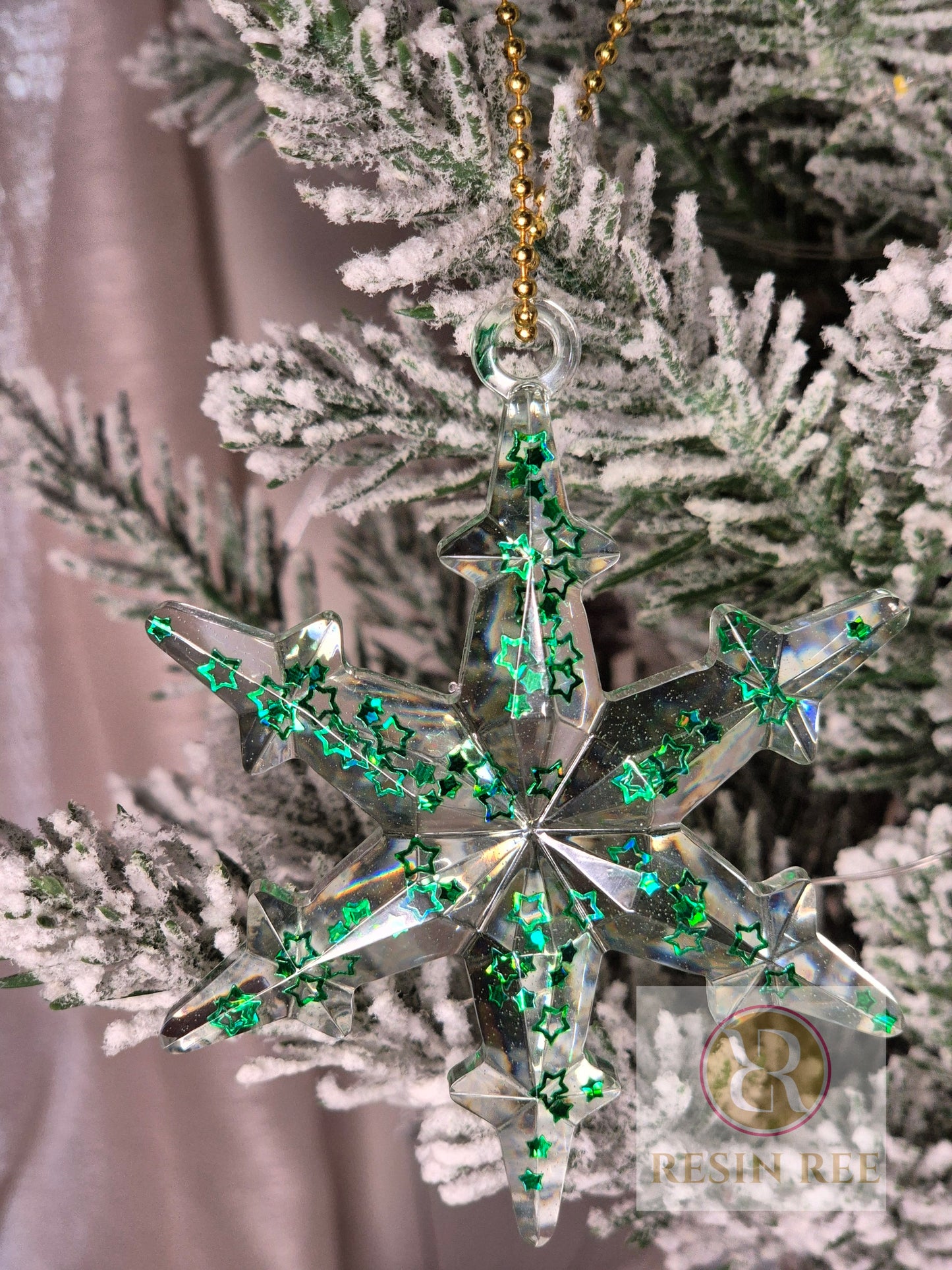 Green Star Snowflake Ornament Set (Set of 3)