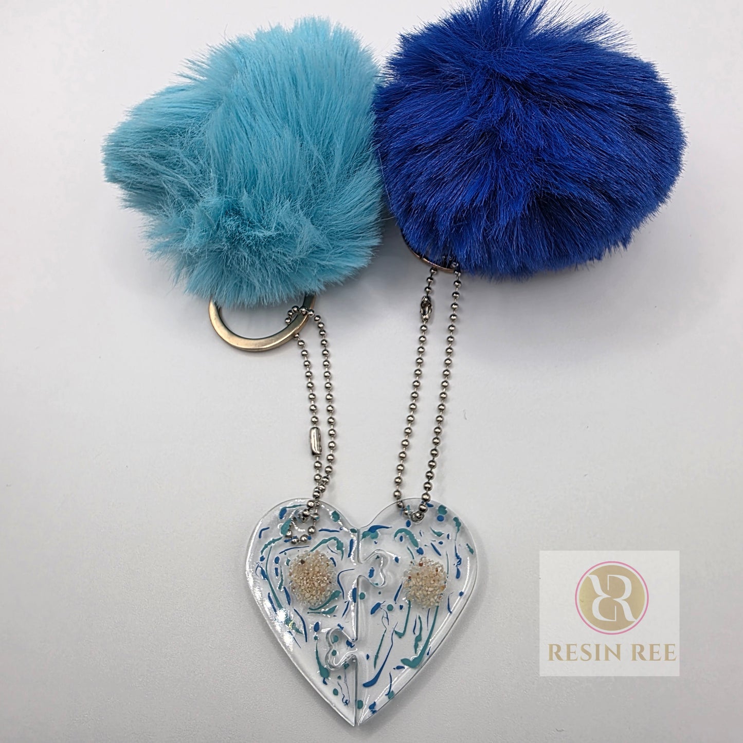 Blue Waves Puzzle Heart Keychain Set — Bermuda Sand