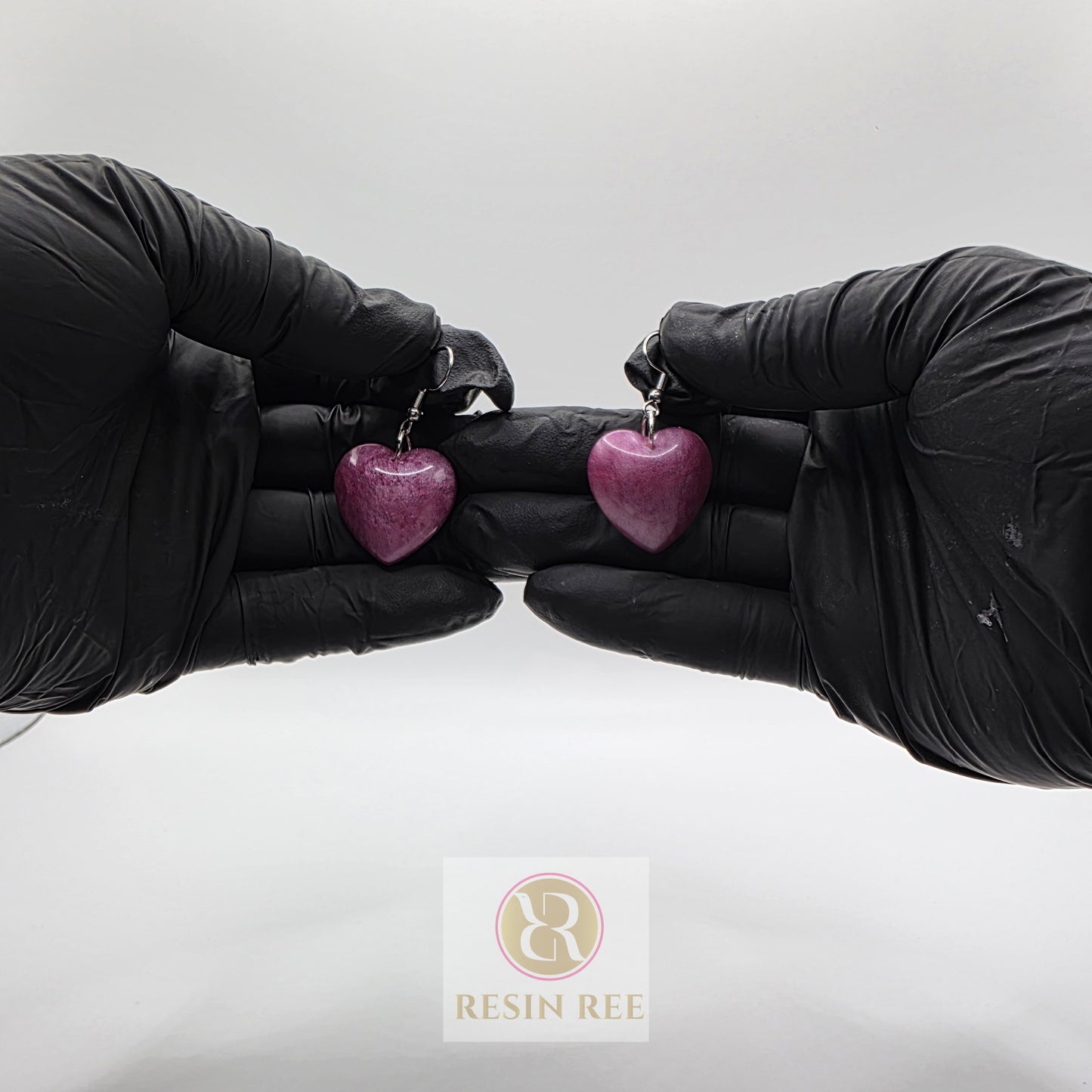 Pink Resin Heart Earrings & Teardrop Necklace Set