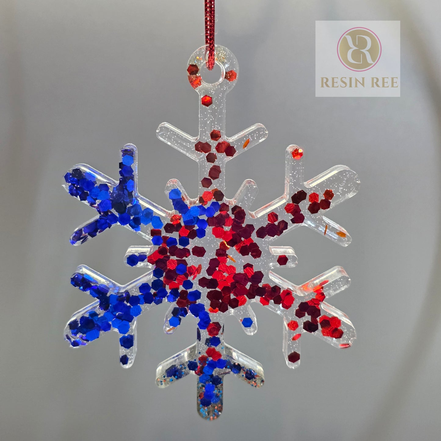 Crimson & Cobalt Starburst Resin Snowflake Ornament