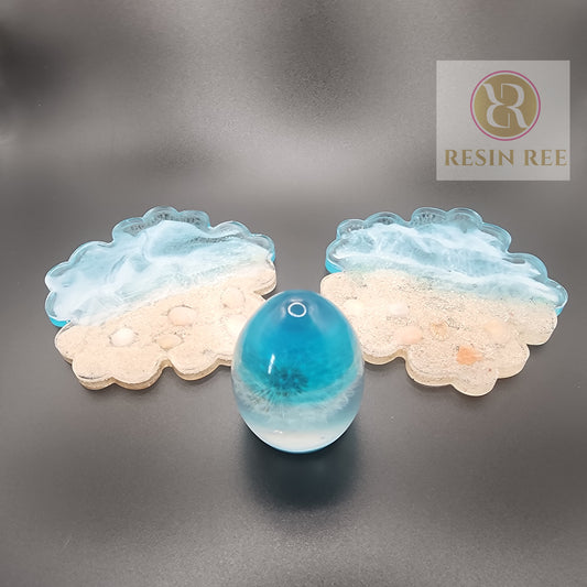 Coastal Dreams Resin Coaster Set with Ocean Globe Accent (Set)