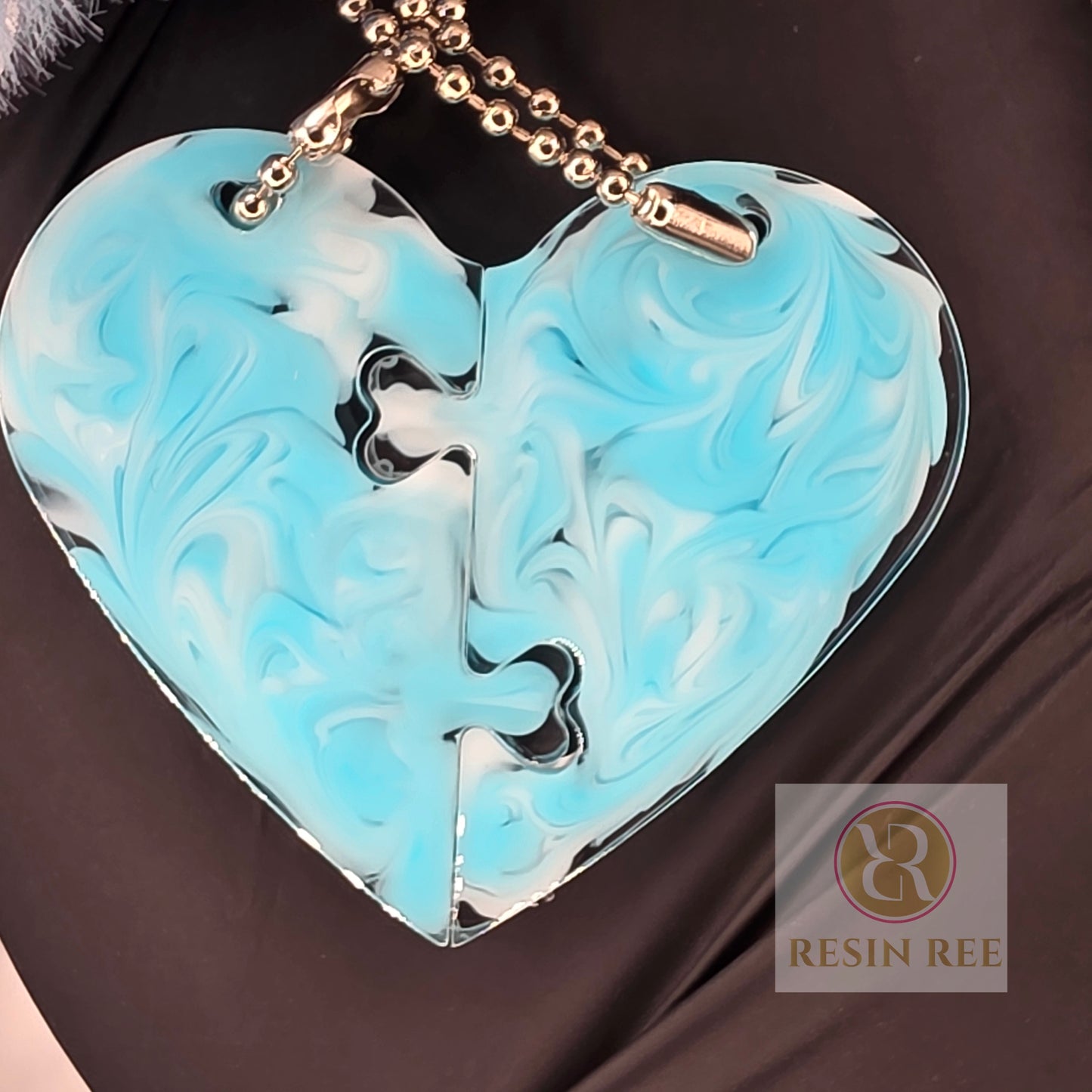 Frosted Puzzle Heart Keychain Set (2 Pieces)