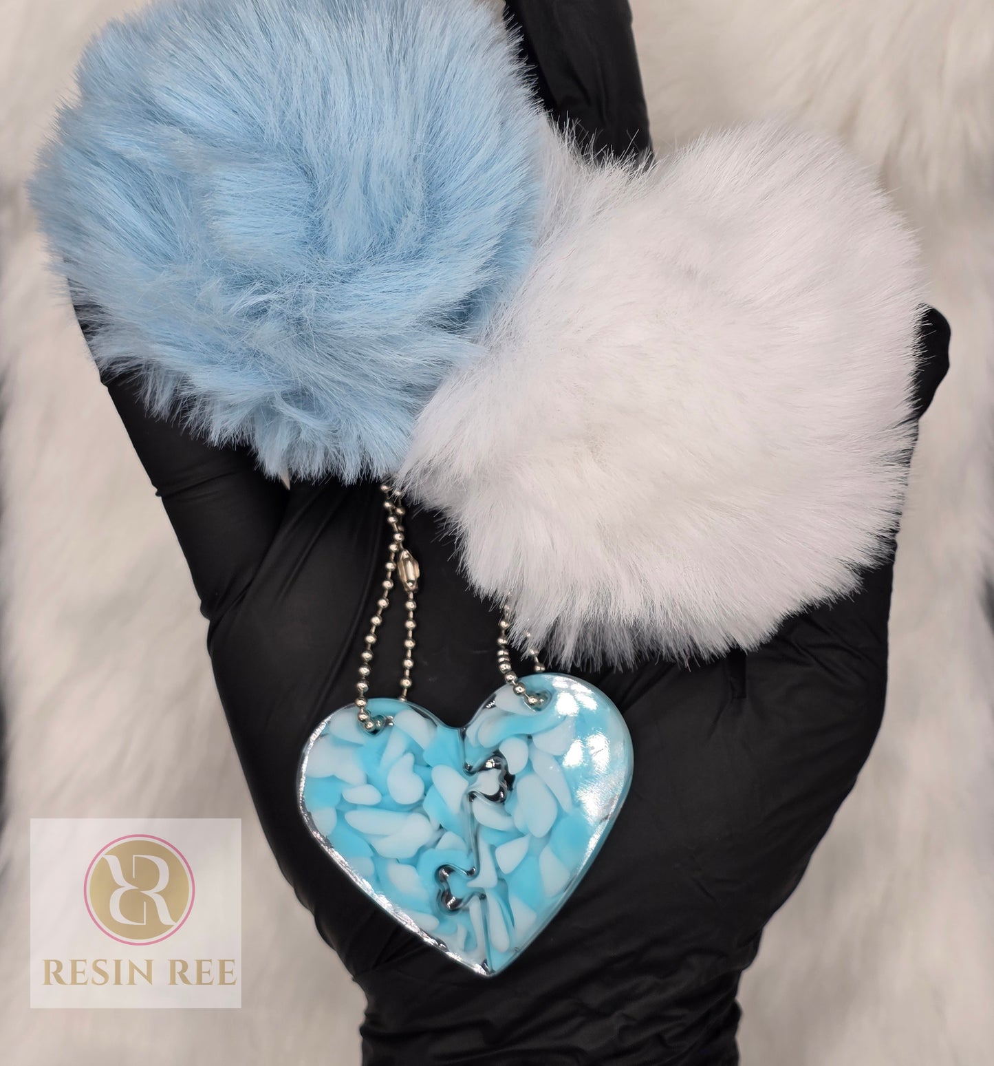 Frosted Puzzle Heart Keychain Set (2 Pieces)