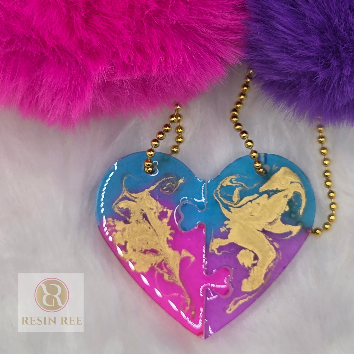 Midnight Gold Puzzle Heart Keychain Set (2 Pieces)