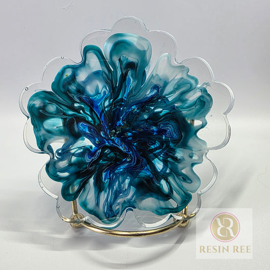 Blue Coral Bloom Resin Coasters – (4-Piece Coasters)