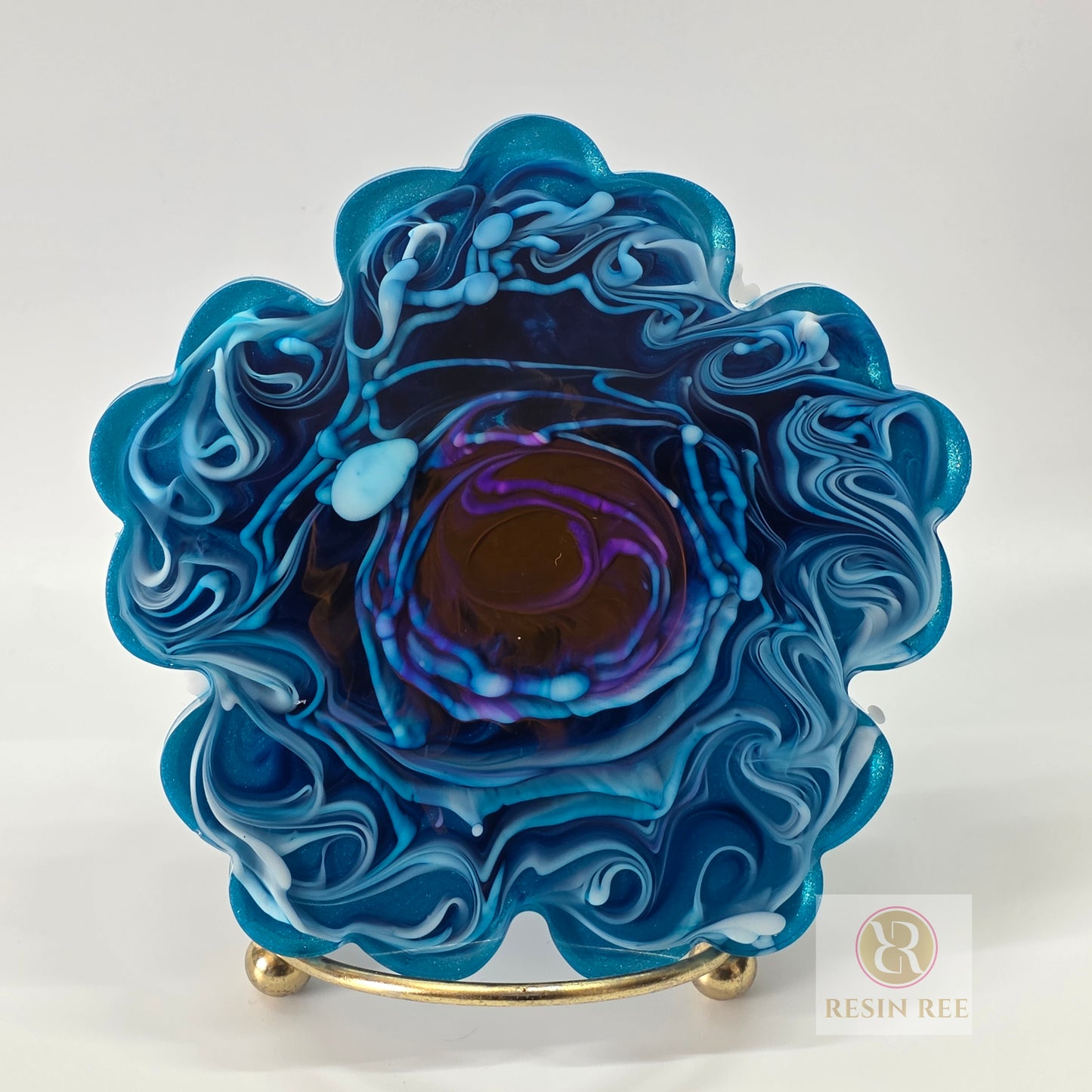 Blue Bloom Resin Coasters – Ocean Shimmer Set (2 coasters)