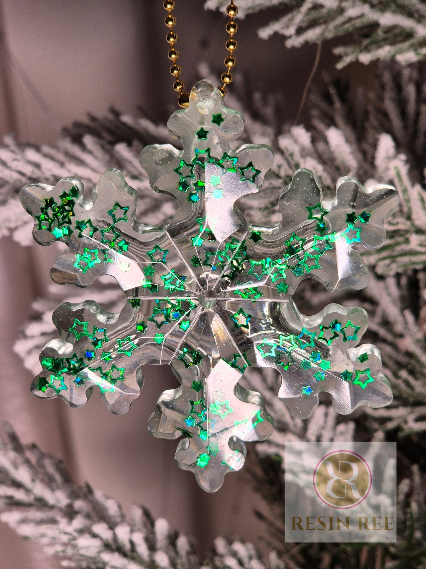 Green Star Snowflake Ornament Set (Set of 3)