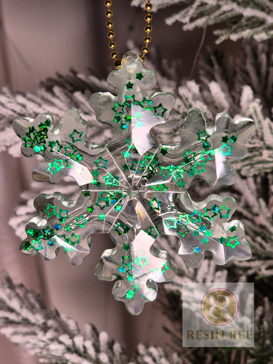 Green Star Snowflake Ornament Set (Set of 3)