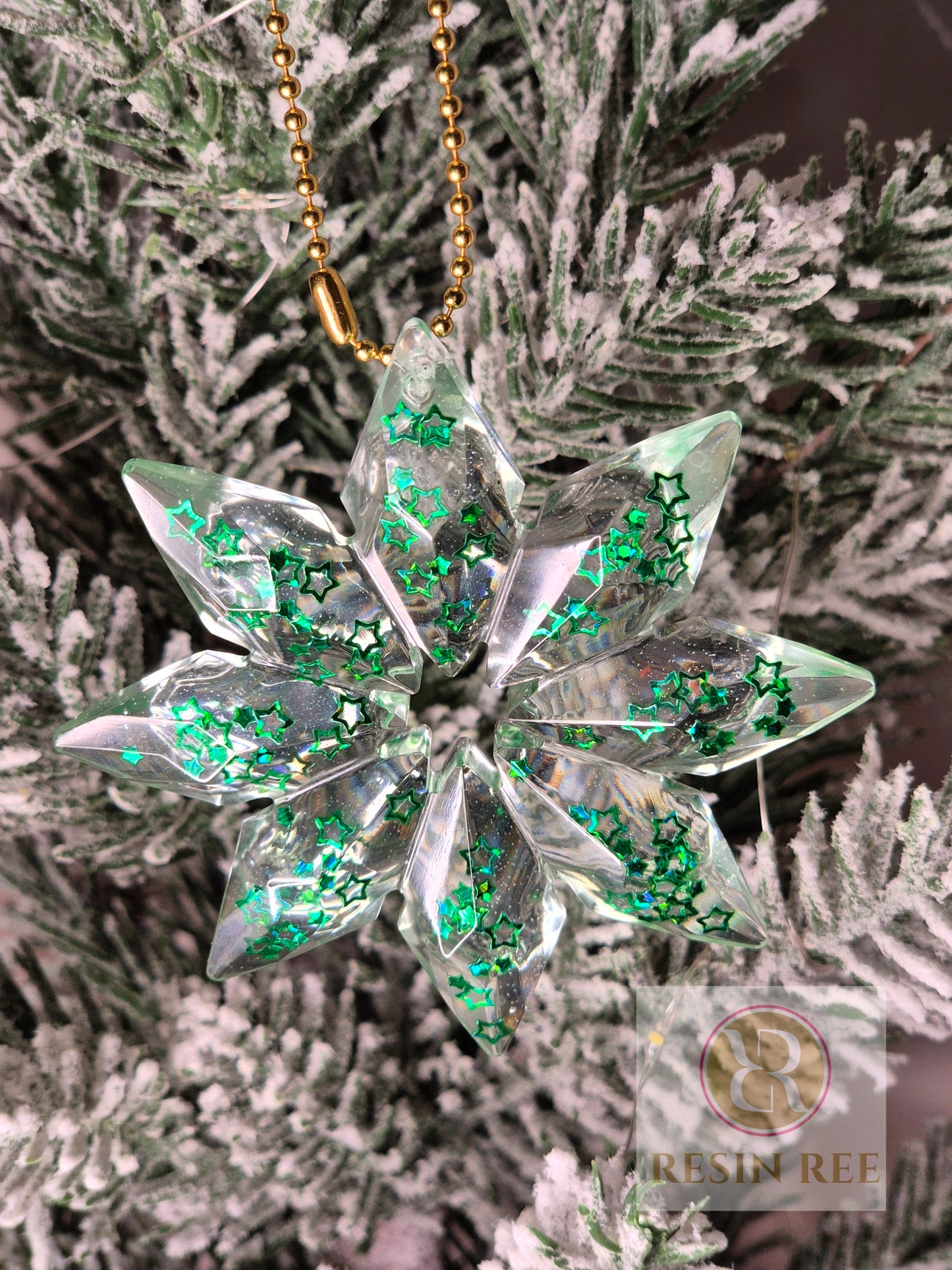 Green Star Snowflake Ornament Set (Set of 3)