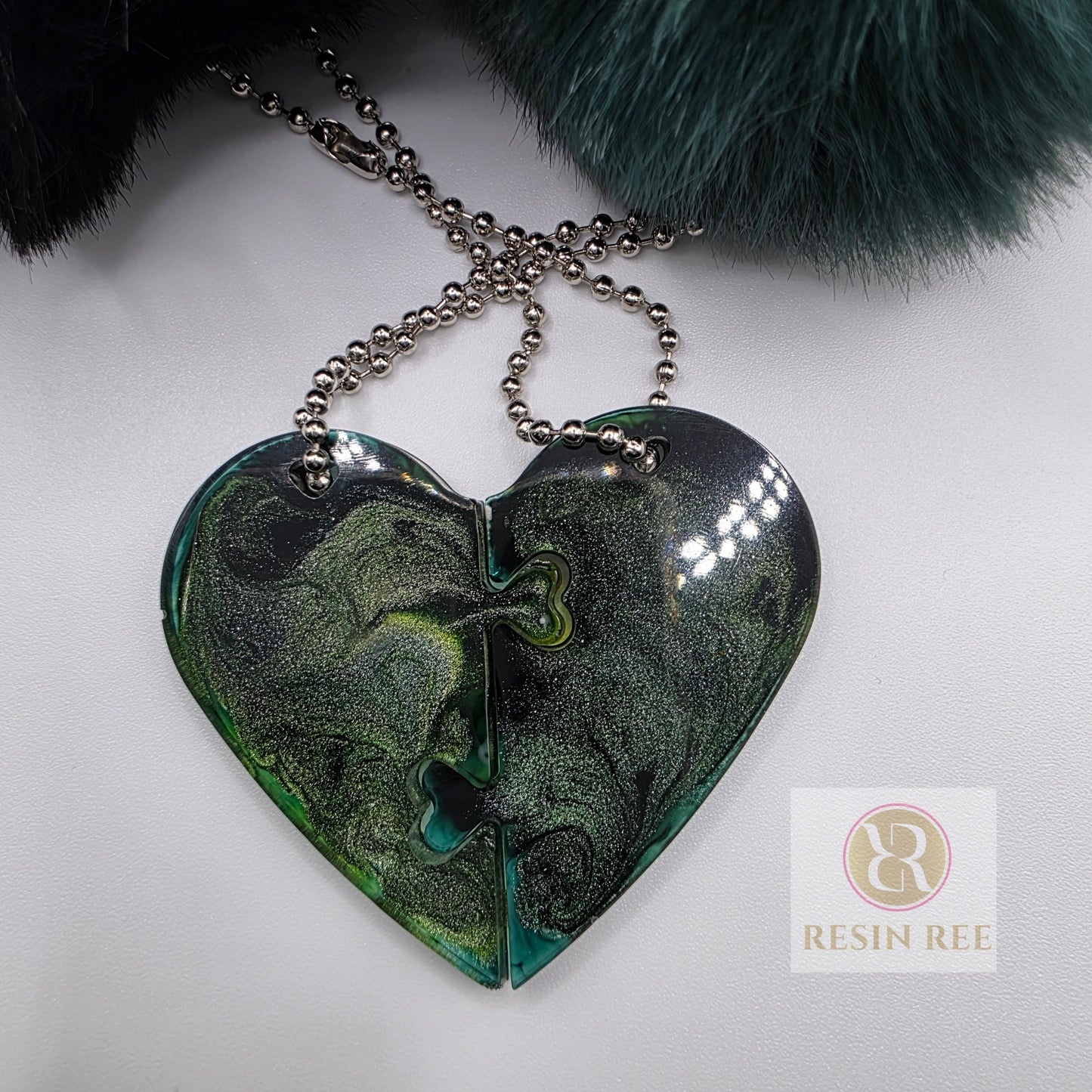 Reversible Puzzle Heart Keychain Set — 2 Piece Set