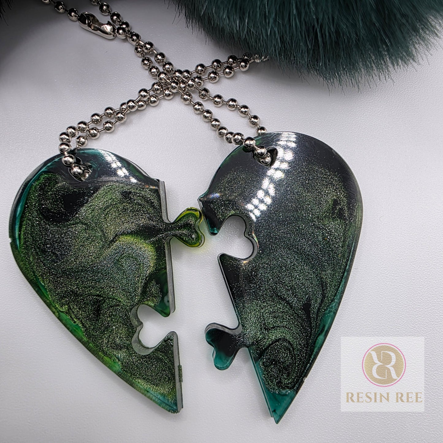 Reversible Puzzle Heart Keychain Set — 2 Piece Set