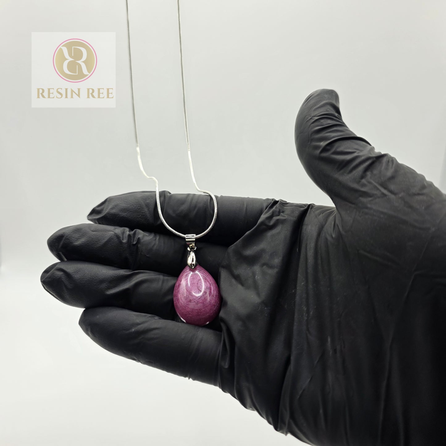 Pink Resin Heart Earrings & Teardrop Necklace Set