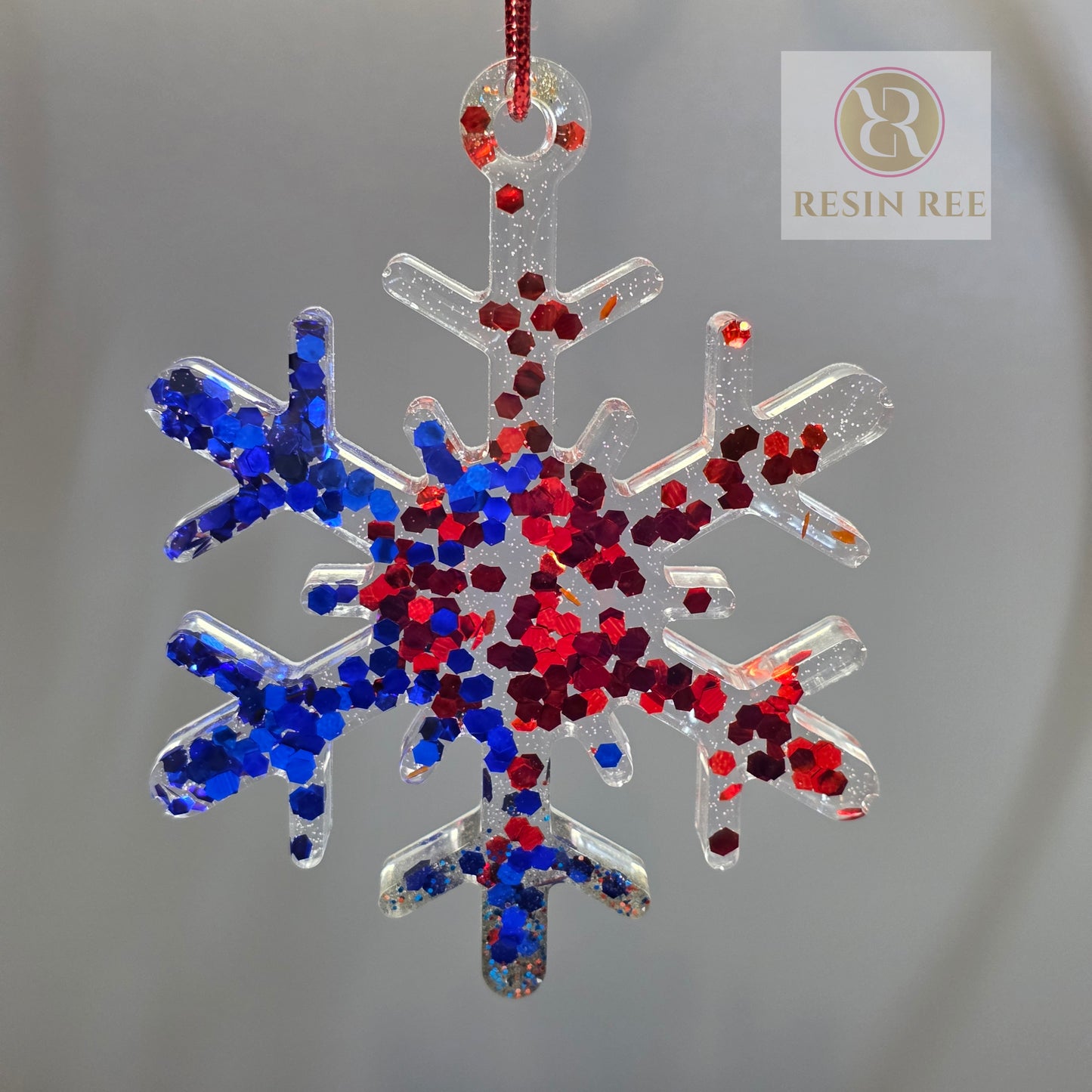 Crimson & Cobalt Starburst Resin Snowflake Ornament