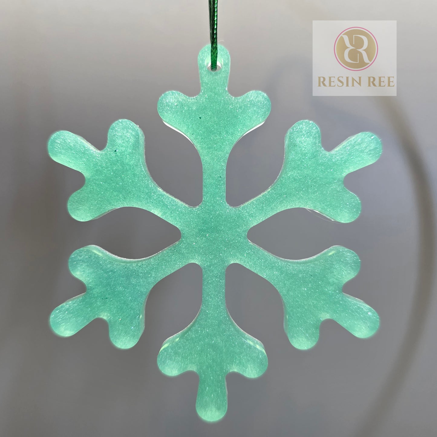 Mint Frost Glow Resin Snowflake Ornament