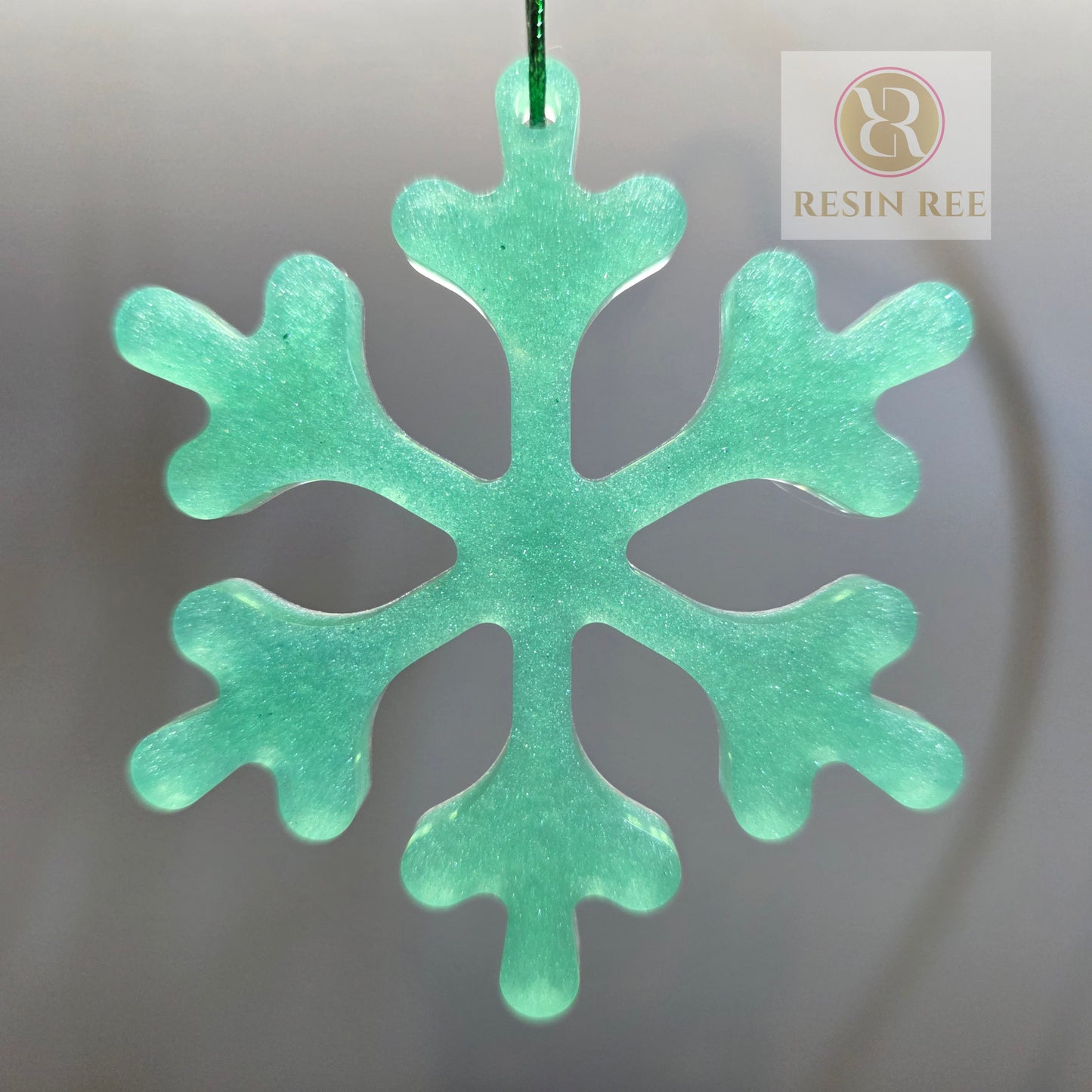 Mint Frost Glow Resin Snowflake Ornament