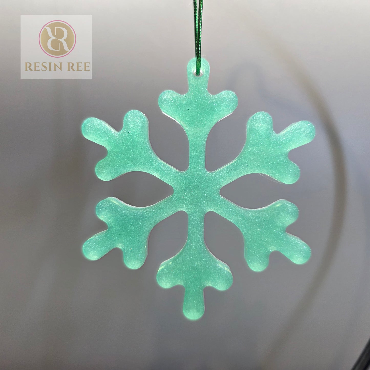 Mint Frost Glow Resin Snowflake Ornament