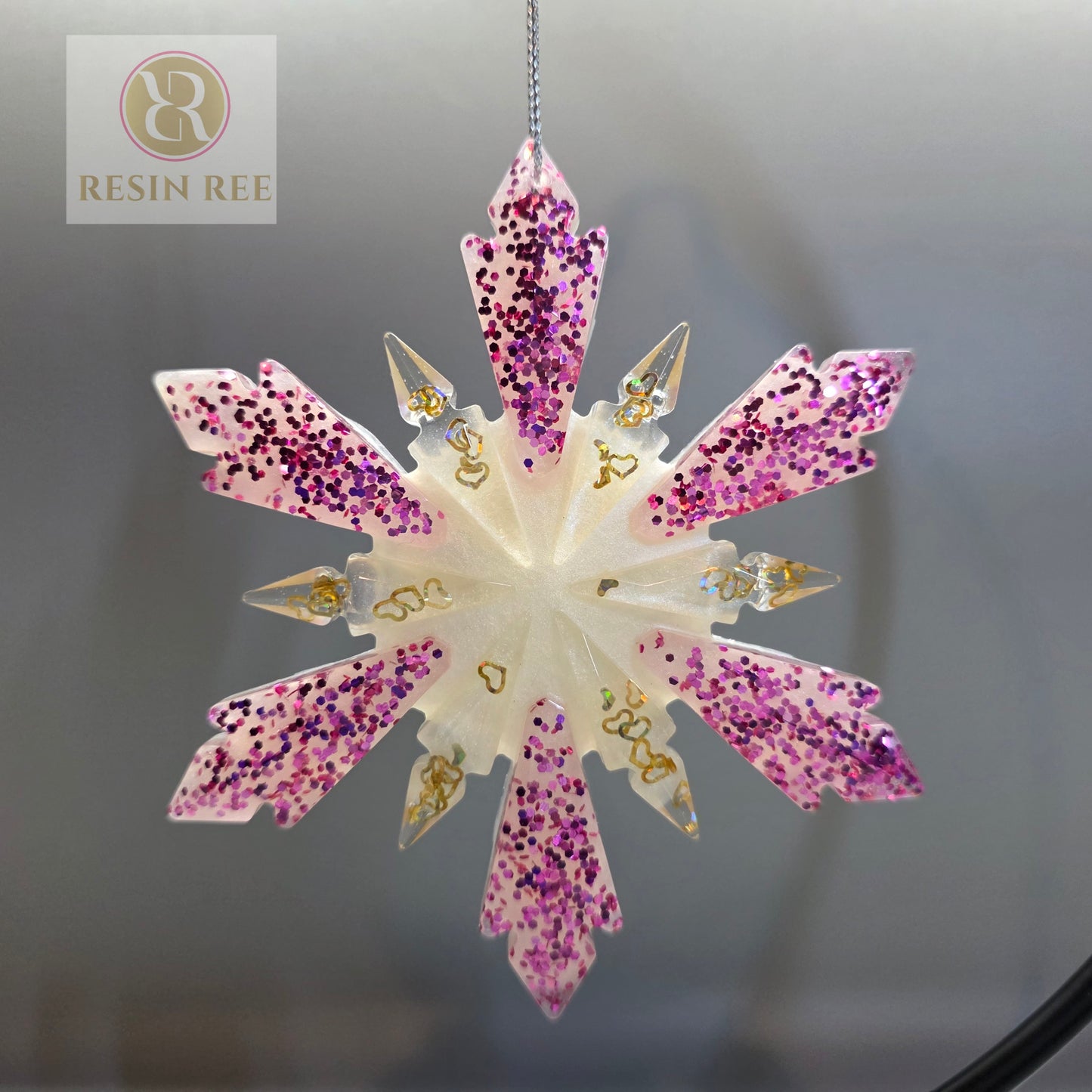 Blush Stardust Snowflake Resin Ornament