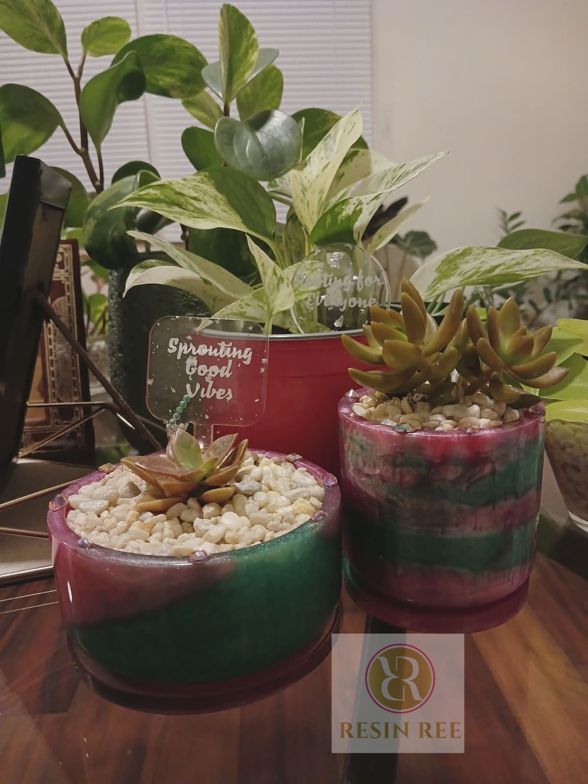 Emerald Blush Luxe Planter Pot with Matching Tray